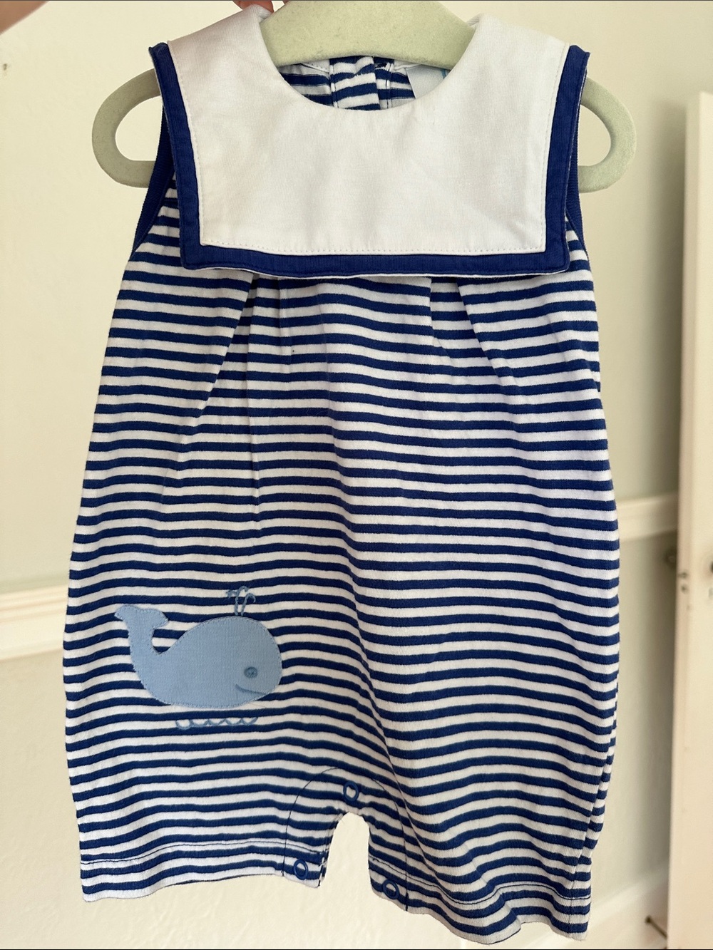 Little English Navy & White Striped Sailor Whale One-Piece